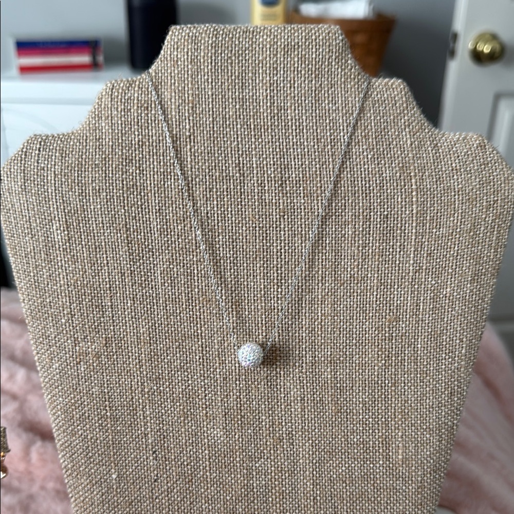 Touchstone Crystal by Swarovski Pave Ball Pendant Necklace – Silver-Tone